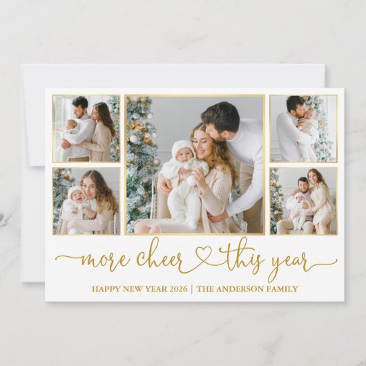 Kalligrafie Hart Meer Kerst 5 Foto Gouden Lijsten Feestdagenkaart (Voorkant)