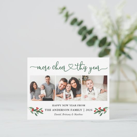 Kalligrafie Hart Meer Kerstvreugde Hulst 3 Foto Briefkaart (Staand voorkant)