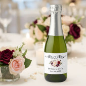 Kalligrafie Hart Mr. en Mrs. Floral Wedding Mini Sparkling Wijnetiket
