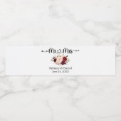 Kalligrafie Hart Mr. en Mrs. Floral Wedding Waterfles Etiket (Enkel label)