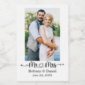 Kalligrafie Hart Mr. en Mrs. Wedding Mini Wijn Etiket (Enkel label)