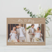 Kalligrafie Hart Mr. Mrs. 2 Foto Bruiloft Kraft Bedankkaart (Staand voorkant)