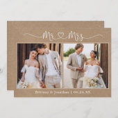 Kalligrafie Hart Mr. Mrs. 2 Foto Bruiloft Kraft Bedankkaart (Voorkant / Achterkant)