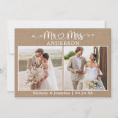 Kalligrafie Hart Mr. Mrs. 2 Foto Kraft Trouwen Bedankkaart (Voorkant)