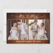 Kalligrafie Hart Mr. Mrs. 2 Foto Trouwhout Bedankkaart (Voorkant)