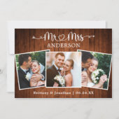 Kalligrafie Hart Mr. Mrs. 3 Foto's Huwelijkshout Bedankkaart (Voorkant)