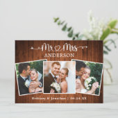 Kalligrafie Hart Mr. Mrs. 3 Foto's Huwelijkshout Bedankkaart (Staand voorkant)