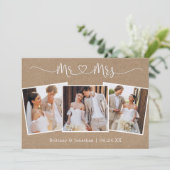 Kalligrafie Hart Mr Mrs Wedding 3 Foto Kraft Bedankkaart (Staand voorkant)