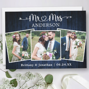 Kalligrafie Hart Mr. Mrs Wedding Blue Wood Bedankkaart