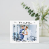 Kalligrafie Hart Mr. Mrs Wedding Dank u Foto Briefkaart (Staand voorkant)