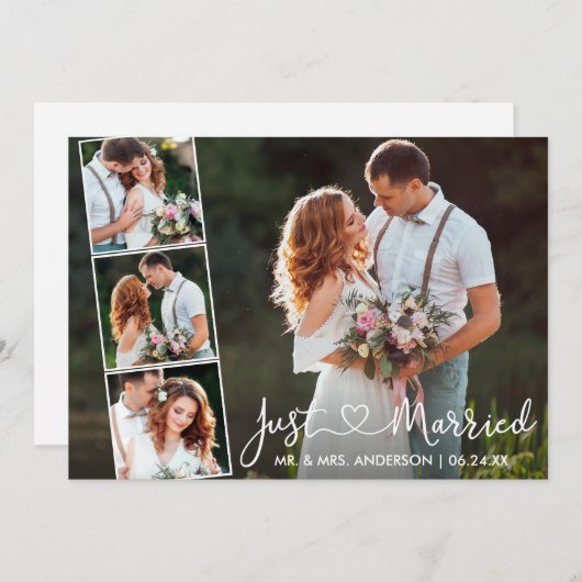 Kalligrafie Hart Net Getrouwd 4 Foto Aankondiging (Voorkant / Achterkant)