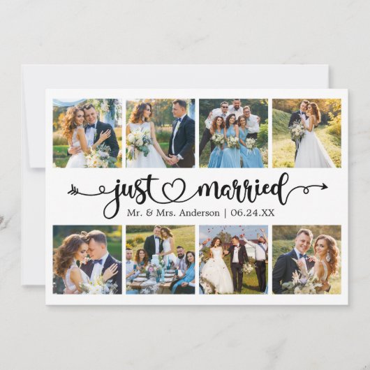 Kalligrafie Hart Net Getrouwd 8 Fotobruiloft Aankondiging (Voorkant)