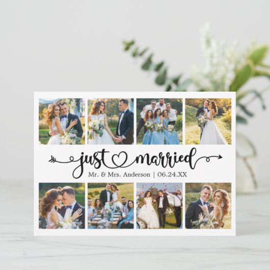 Kalligrafie Hart Net Getrouwd 8 Fotobruiloft Aankondiging (Staand voorkant)