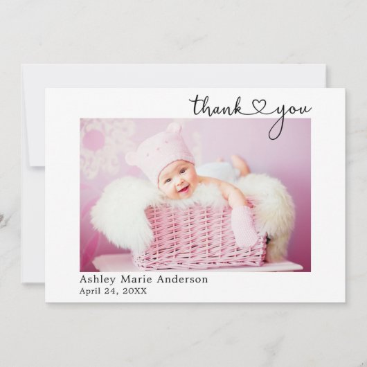 Kalligrafie Hart Nieuwe Baby 4 Foto Bedankkaart (Voorkant)