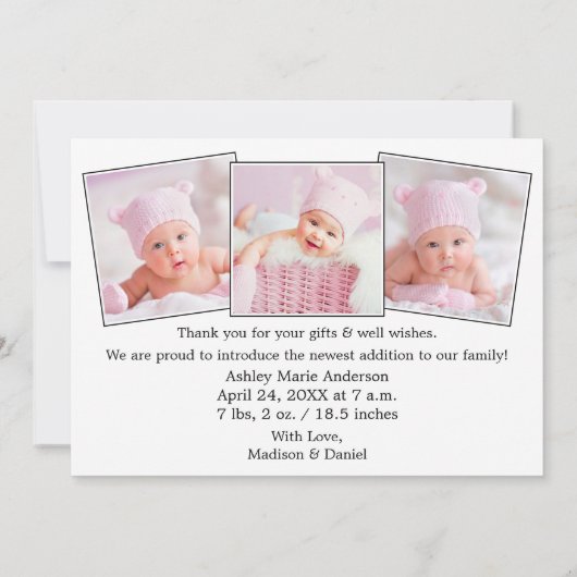 Kalligrafie Hart Nieuwe Baby 4 Foto Bedankkaart (Achterkant)