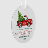 Kalligrafie Hart Onze Eerste Kerst Rode Truck Ornament (voorkant)
