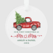 Kalligrafie Hart Onze Eerste Kerst Rode Truck Ornament (achterkant)