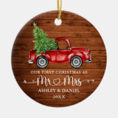 Kalligrafie Hart Rustiek Eerste Kerst Rode Vrachtw Keramisch Ornament (Voorkant)
