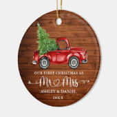 Kalligrafie Hart Rustiek Eerste Kerst Rode Vrachtw Keramisch Ornament (Links)