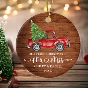 Kalligrafie Hart Rustiek Eerste Kerst Rode Vrachtw Keramisch Ornament