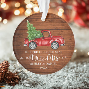Kalligrafie Hart Rustiek Eerste Kerst Rode Vrachtw Ornament
