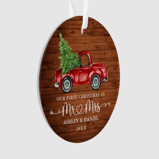 Kalligrafie Hart Rustiek Eerste Kerst Rode Vrachtw Ornament (voorkant)