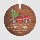 Kalligrafie Hart Rustiek Eerste Kerst Rode Vrachtw Ornament (achterkant)