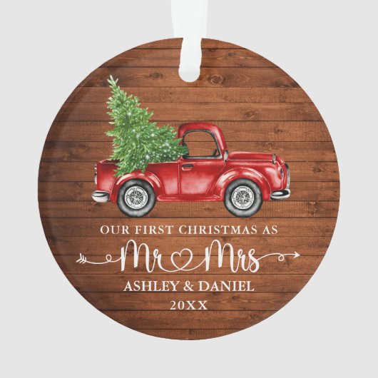 Kalligrafie Hart Rustiek Eerste Kerst Rode Vrachtw Ornament (achterkant)