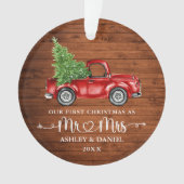 Kalligrafie Hart Rustiek Eerste Kerst Rode Vrachtw Ornament (voorkant)