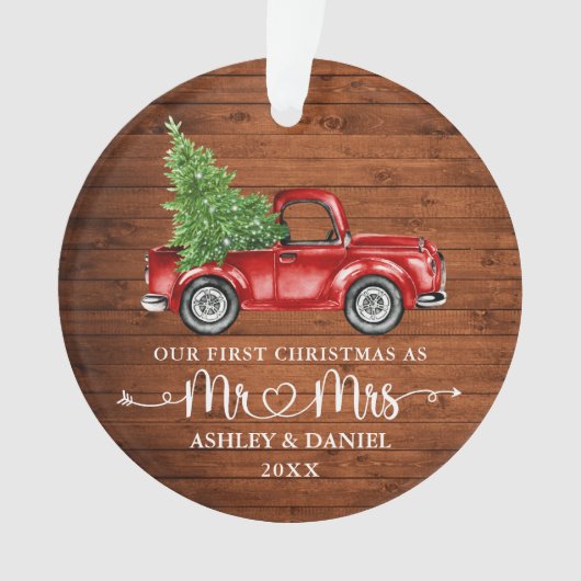 Kalligrafie Hart Rustiek Eerste Kerst Rode Vrachtw Ornament (voorkant)