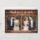 Kalligrafie Hart Script Hout 2 Foto Huwelijk Bedankkaart (Voorkant)