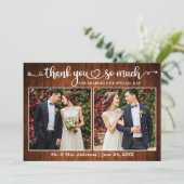 Kalligrafie Hart Script Hout 2 Foto Huwelijk Bedankkaart (Staand voorkant)