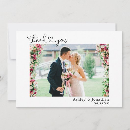 Kalligrafie Hart Script Wedding Foto Bedankkaart (Voorkant)
