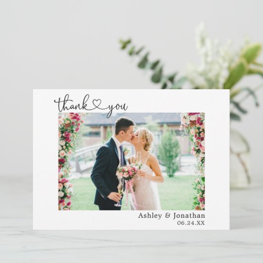 Kalligrafie Hart Script Wedding Foto Bedankkaart (Staand voorkant)