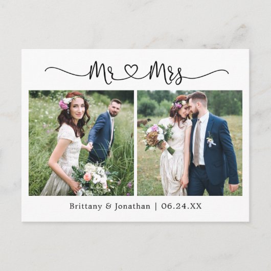 Kalligrafie Hart Trouw 2 Foto Bedankt Briefkaart (Voorkant)