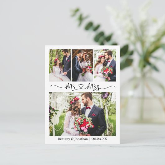 Kalligrafie Hart Trouw Dank U 4 Foto  Briefkaart (Staand voorkant)