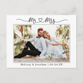 Kalligrafie Hart Trouw Mr. Mevrouw Foto Bedankt Briefkaart (Voorkant)