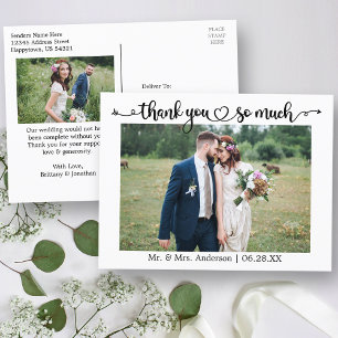 Kalligrafie Hart Trouwfoto Heel erg bedankt Briefkaart