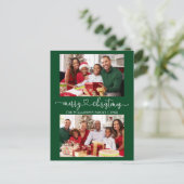 Kalligrafie Hart Vrolijk Kerstgroen 2 Foto Briefkaart (Staand voorkant)