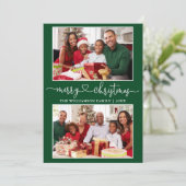 Kalligrafie Hart Vrolijk Kerstgroen 2 Foto Feestdagenkaart (Staand voorkant)