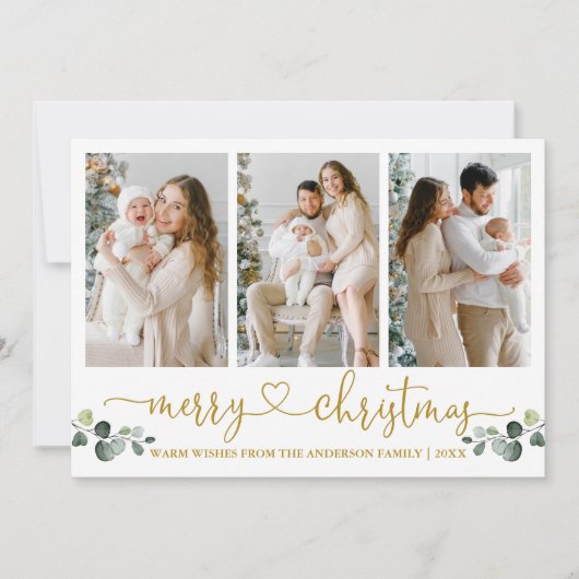 Kalligrafie Hart Waterverf Eucalyptus Kerst Feestdagenkaart (Voorkant)