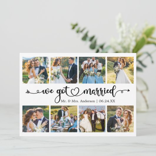 Kalligrafie Hart We Getrouwd 8 Fotobruiloft Aankondiging (Staand voorkant)