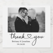 Kalligrafie Hart Zwart en Wit Foto Bruiloft Sparkling Wijnetiket (Enkel label)