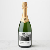 Kalligrafie Hart Zwart en Wit Foto Bruiloft Sparkling Wijnetiket (Voorkant)