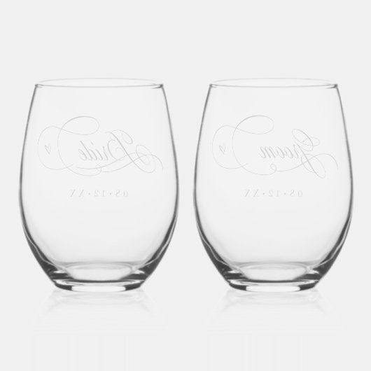 kalligrafie harten bruid bruidegom zwart ID1025 Wijnglas Zonder Voet (Achterkant)