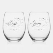  kalligrafie harten bruid bruidegom zwart ID1025 Wijnglas Zonder Voet (Voorkant)