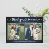 Kalligrafie Hartschrift Blauw Hout 2 Fotobruiloft Bedankkaart (Staand voorkant)