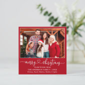 Kalligrafie Hartschrift Kerstvierkant Rood Feestdagenkaart (Staand voorkant)