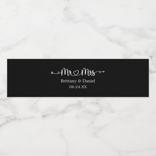 Kalligrafie Hartschrift Mr. en Mrs. Wedding Waterfles Etiket (Enkel label)