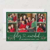 Kalligrafie Heart Holly Feliz Navidad Green Feestdagenkaart (Voorkant)